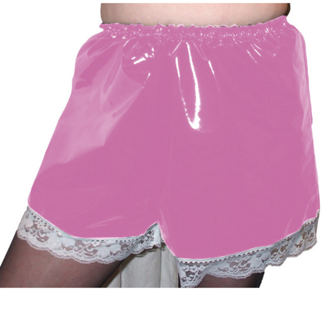Sissy PVC High Waist Elastic Shorts Lace Edge Boxer Shorts Maid Costumes Cosplay Streetwear Women Gothic Casual Flare Pants 7XL