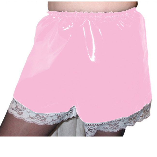 Sissy PVC High Waist Elastic Shorts Lace Edge Boxer Shorts Maid Costumes Cosplay Streetwear Women Gothic Casual Flare Pants 7XL