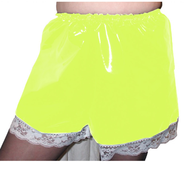 Sissy PVC High Waist Elastic Shorts Lace Edge Boxer Shorts Maid Costumes Cosplay Streetwear Women Gothic Casual Flare Pants 7XL