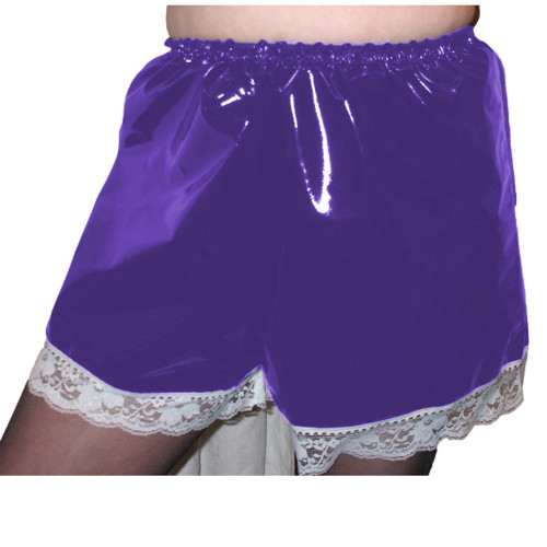 Sissy PVC High Waist Elastic Shorts Lace Edge Boxer Shorts Maid Costumes Cosplay Streetwear Women Gothic Casual Flare Pants 7XL