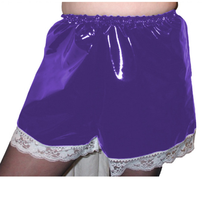 Sissy PVC High Waist Elastic Shorts Lace Edge Boxer Shorts Maid Costumes Cosplay Streetwear Women Gothic Casual Flare Pants 7XL