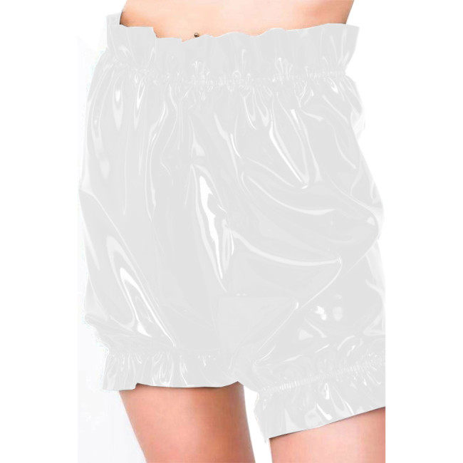 PVC Leather Bloomers Panties Boxer Shorts With Ruffles Gothic Style Smocking Faux Latex Pants Elastic Waist Bloomers Shorts