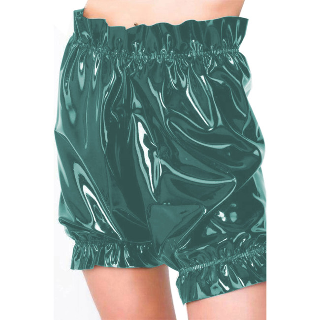 PVC Leather Bloomers Panties Boxer Shorts With Ruffles Gothic Style Smocking Faux Latex Pants Elastic Waist Bloomers Shorts