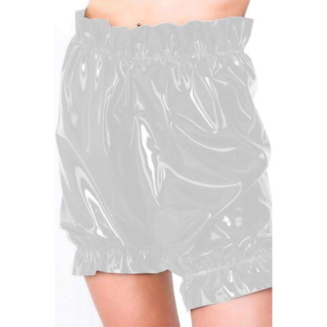 PVC Leather Bloomers Panties Boxer Shorts With Ruffles Gothic Style Smocking Faux Latex Pants Elastic Waist Bloomers Shorts