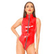 Womens Club with Belt Bodysuit Shiny PVC Sleeveless Catsuit Zipper Open Crotch Stand Collar Leotard Role Play Outfit Clubwear