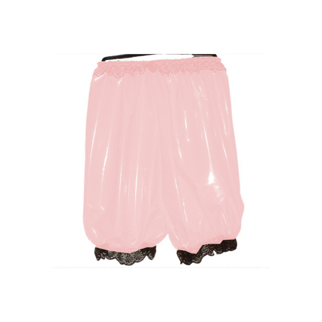 Maid Costumes Sissy Cosplay PVC Leather High Waist Shorts Black Lace Edge Elastic Boxer Shorts Loose Madi Shorts Biker Women