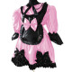 Lolita Peter Pan Collar Half Sleeve Black Frills Shiny PVC Maid Dress Unique Vinyl Glossy Leather Maid Fancy Cosplay Costume Set