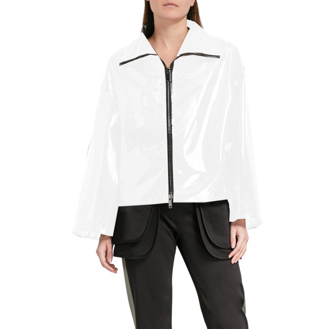 High Street See-though Jacket Women Sexy Clear PVC Sexy Perspective Short Coats Full Zip Loose Long Sleeve Jacket Party Club 7XL