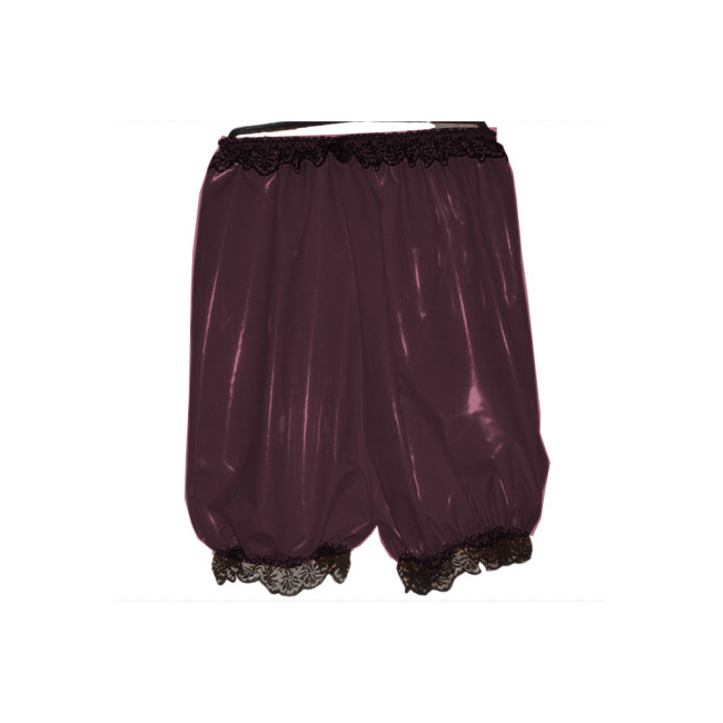 Maid Costumes Sissy Cosplay PVC Leather High Waist Shorts Black Lace Edge Elastic Boxer Shorts Loose Madi Shorts Biker Women