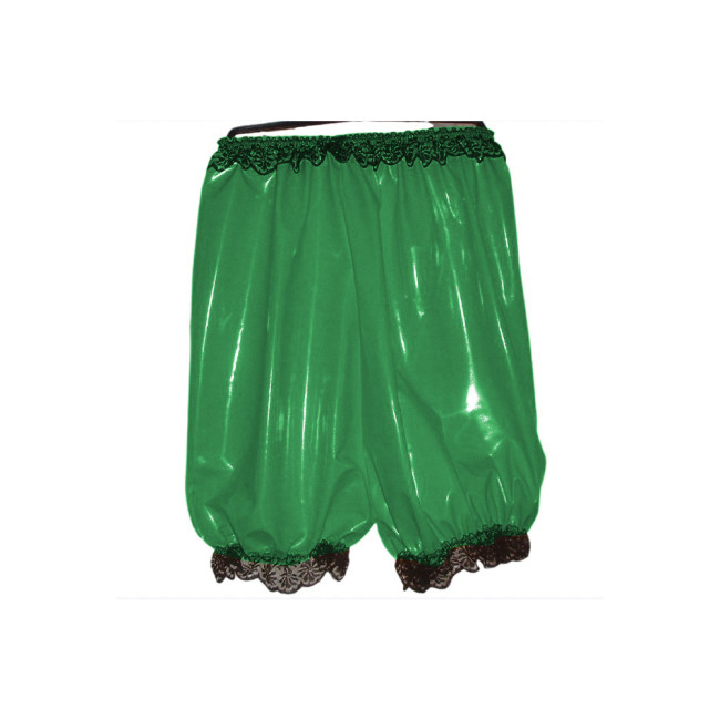 Maid Costumes Sissy Cosplay PVC Leather High Waist Shorts Black Lace Edge Elastic Boxer Shorts Loose Madi Shorts Biker Women