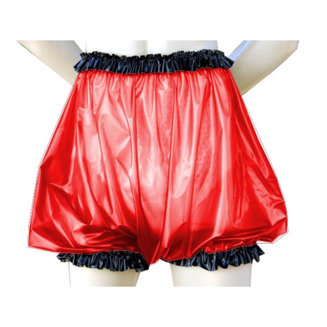 Adult Baby Clear PVC Diaper Pants Extra Wide Unique Fetish Plastic Nappy ABDL Panties High Waist Black Ruffle See Through Shorts