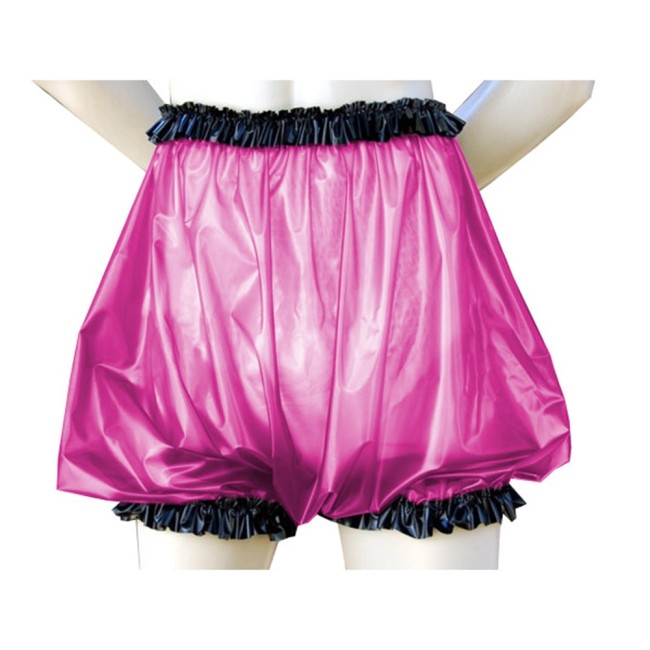 Adult Baby Clear PVC Diaper Pants Extra Wide Unique Fetish Plastic Nappy ABDL Panties High Waist Black Ruffle See Through Shorts