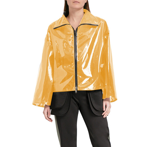 High Street See-though Jacket Women Sexy Clear PVC Sexy Perspective Short Coats Full Zip Loose Long Sleeve Jacket Party Club 7XL