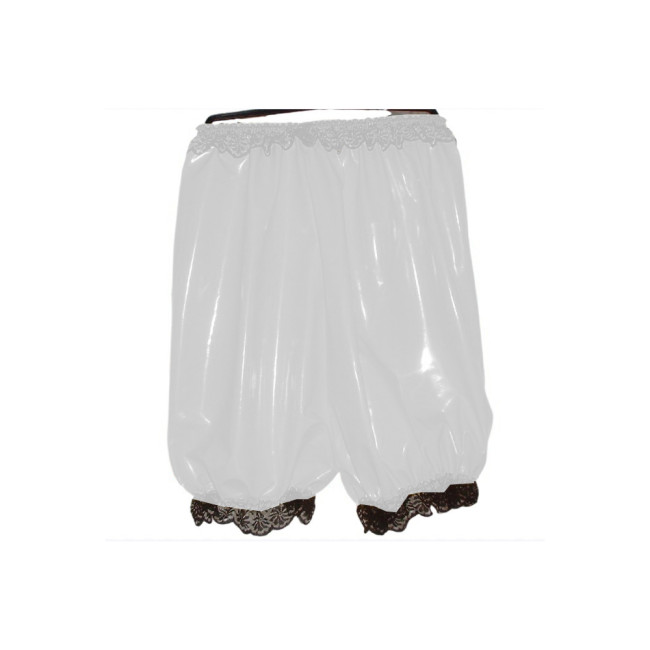 Maid Costumes Sissy Cosplay PVC Leather High Waist Shorts Black Lace Edge Elastic Boxer Shorts Loose Madi Shorts Biker Women