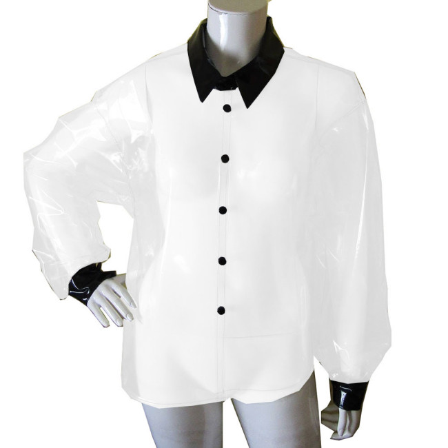 Fashion Clear PVC Shirt Women Button-up Perspective Blouse Transparency Office Lady Loose Casual Tops See-through Basic Shirt