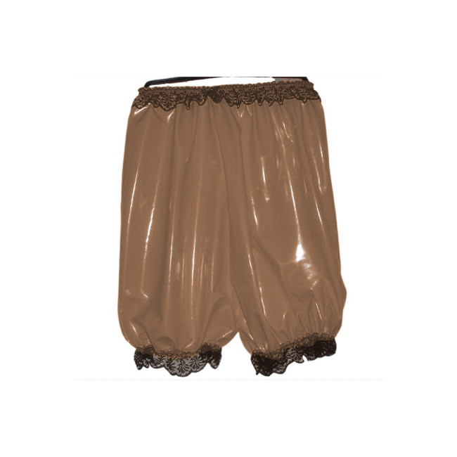 Maid Costumes Sissy Cosplay PVC Leather High Waist Shorts Black Lace Edge Elastic Boxer Shorts Loose Madi Shorts Biker Women
