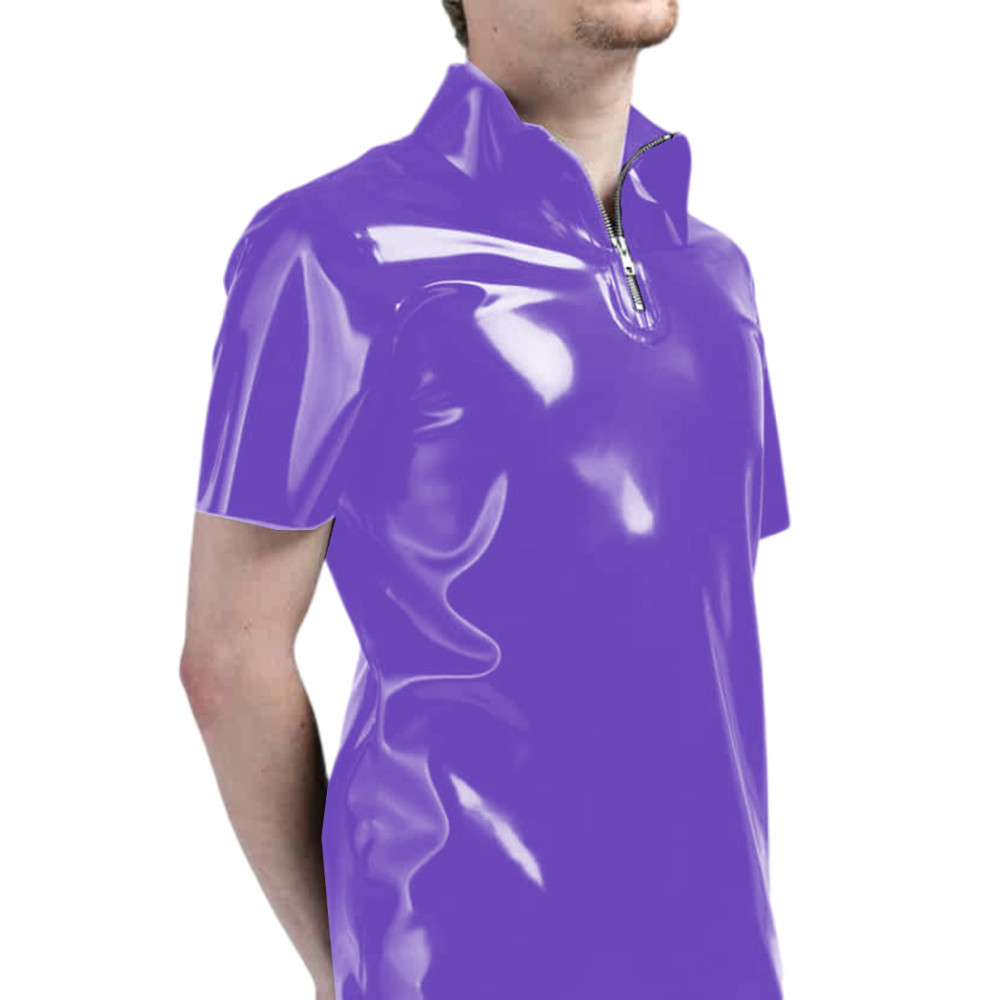 Punk Sexy Men Shirt Turn-down Neck Zipper Slim Short Sleeve Sexy Club Night  T-Shirts