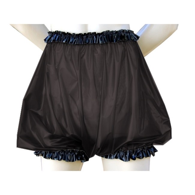 Adult Baby Clear PVC Diaper Pants Extra Wide Unique Fetish Plastic Nappy ABDL Panties High Waist Black Ruffle See Through Shorts