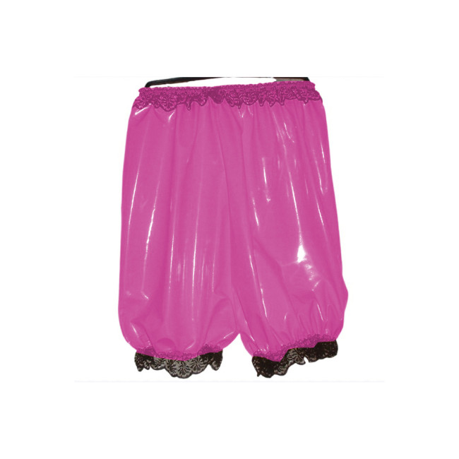 Maid Costumes Sissy Cosplay PVC Leather High Waist Shorts Black Lace Edge Elastic Boxer Shorts Loose Madi Shorts Biker Women