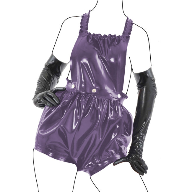 Exotic Shiny PVC Leather Bib Overall with Adjustable Suspender Hip Hop Pole Dance Short Rompers Sexy Strap Body Suit Clubwear