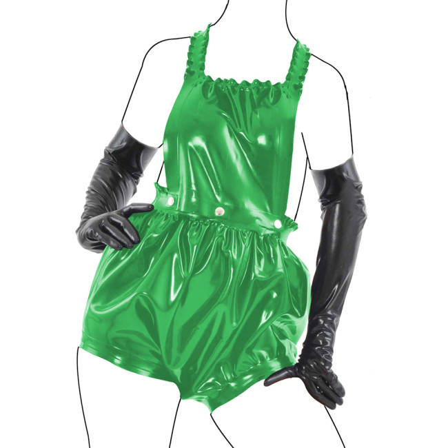 Exotic Shiny PVC Leather Bib Overall with Adjustable Suspender Hip Hop Pole Dance Short Rompers Sexy Strap Body Suit Clubwear