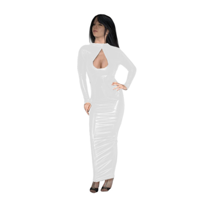 Long Sleeve Sheath Dress Sexy Vestido Women Wetlook PVC Leather Open Bust Bodycon Dress Party Club Nightwear Evening Dresses 7XL