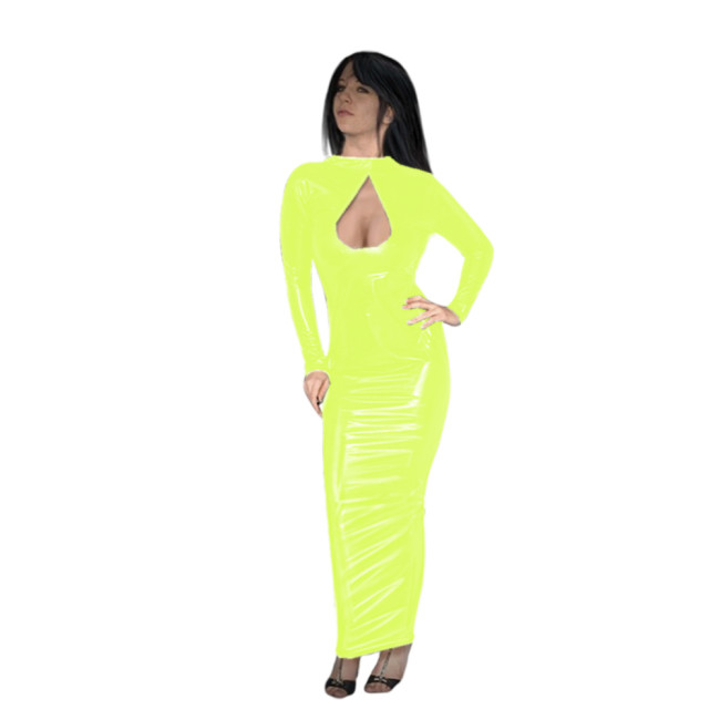 Long Sleeve Sheath Dress Sexy Vestido Women Wetlook PVC Leather Open Bust Bodycon Dress Party Club Nightwear Evening Dresses 7XL