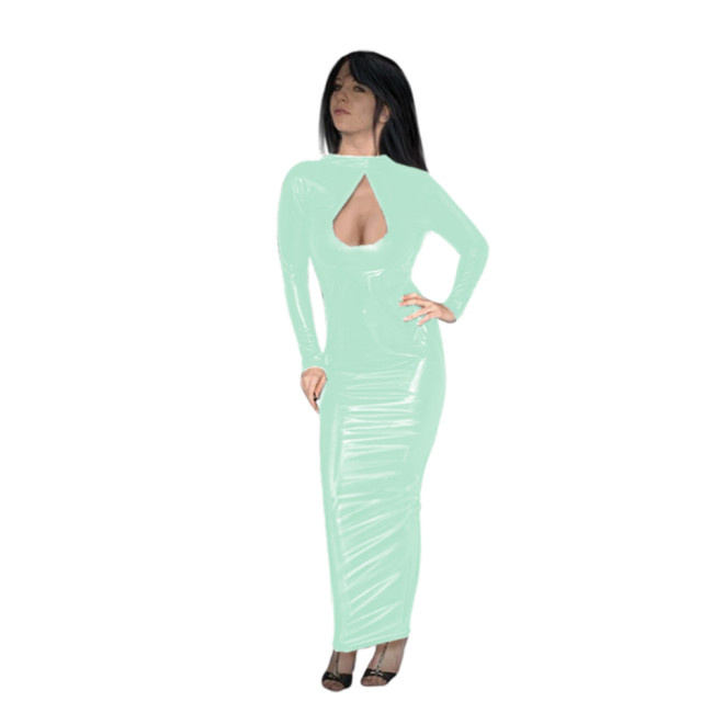 Long Sleeve Sheath Dress Sexy Vestido Women Wetlook PVC Leather Open Bust Bodycon Dress Party Club Nightwear Evening Dresses 7XL