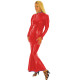 Retro Faux PVC Leather Mermaid Long Dress Women Elegtant Evening Gown Lady Turtleneck Long Puff Sleeve Bodycon Ruffle Prom Dress