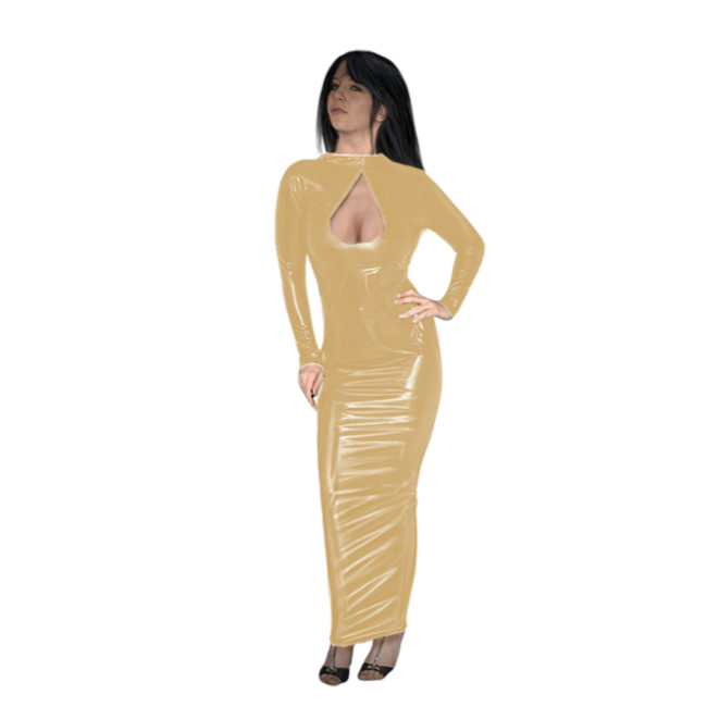 Long Sleeve Sheath Dress Sexy Vestido Women Wetlook PVC Leather Open Bust Bodycon Dress Party Club Nightwear Evening Dresses 7XL