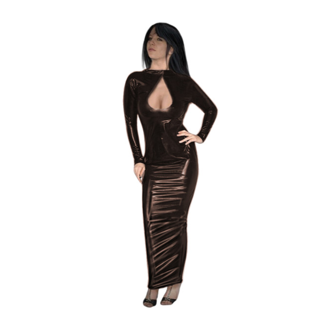 Long Sleeve Sheath Dress Sexy Vestido Women Wetlook PVC Leather Open Bust Bodycon Dress Party Club Nightwear Evening Dresses 7XL