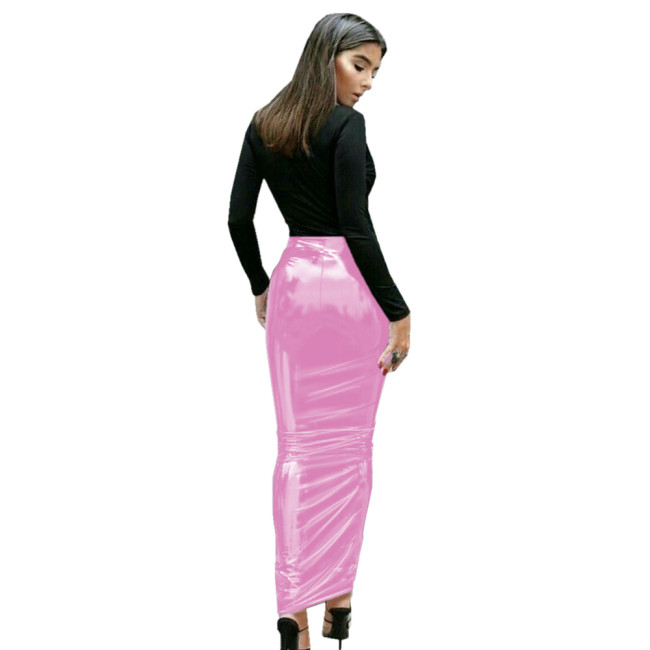 Womens PVC Wet Look High Waist Maxi Pencil Skirt Sexy Vinyl Sissy Bodycon Hobble Skirts Gothic Nightclub Club Pole Dance Skirt