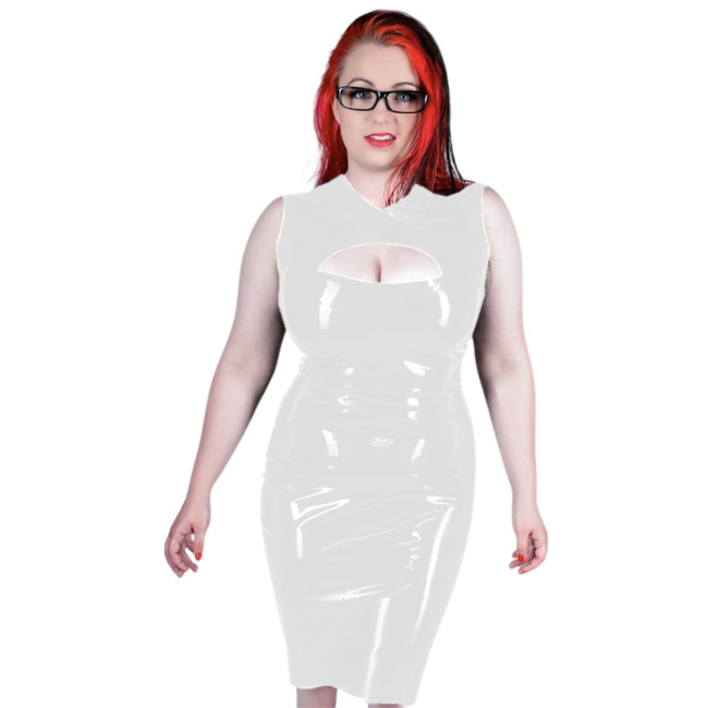 Fashion Sexy Sleeveless Open Chest Hollow Mini Dress Women PVC Leather V-neck Bodycon Dress Party Club Night Elegant Lingerie