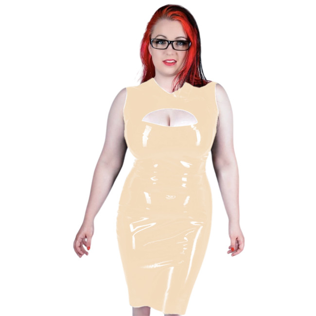 Fashion Sexy Sleeveless Open Chest Hollow Mini Dress Women PVC Leather V-neck Bodycon Dress Party Club Night Elegant Lingerie