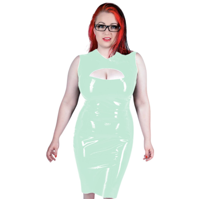 Fashion Sexy Sleeveless Open Chest Hollow Mini Dress Women PVC Leather V-neck Bodycon Dress Party Club Night Elegant Lingerie