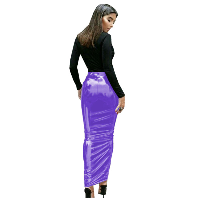 Womens PVC Wet Look High Waist Maxi Pencil Skirt Sexy Vinyl Sissy Bodycon Hobble Skirts Gothic Nightclub Club Pole Dance Skirt
