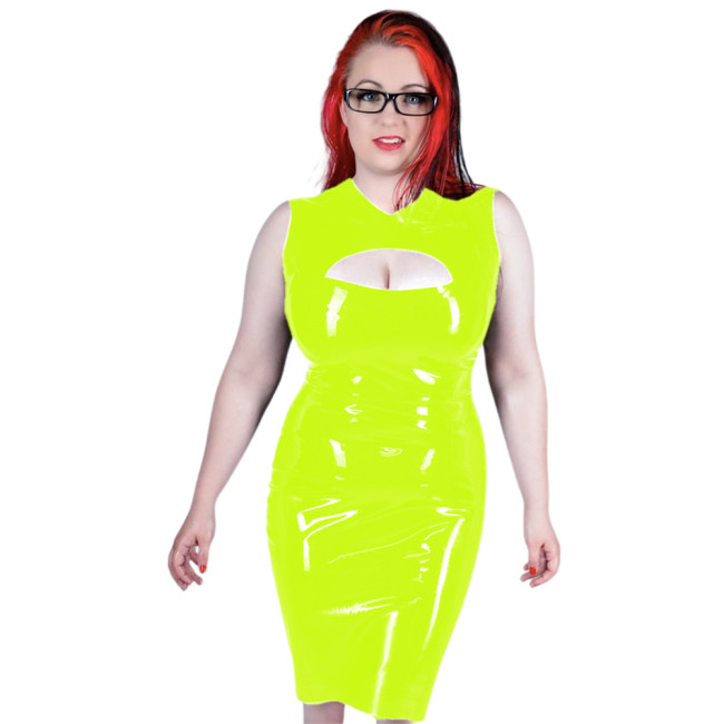 Fashion Sexy Sleeveless Open Chest Hollow Mini Dress Women PVC Leather V-neck Bodycon Dress Party Club Night Elegant Lingerie