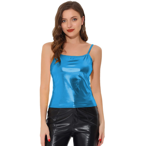 Shiny Metallic Women Camis Tops Tanks Sexy Tees Backless Vest Sleeveless Garment Party Club Nightwear Punk Gothic Beach Tops 7XL