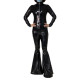 Vintage Exotic Glossy PVC Leather Flared Long Bodysuit Disco Dance Body Wear Catsuit Zipper Bell Bottoms Bodycon Jumpsuit Romper