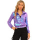 Women Shiny Holographic Laser Coats Long Sleeve Jakcet  Elastic Hem Jackets Sexy Club Zip Clothes  Winter Coats Nightwear S-7XL