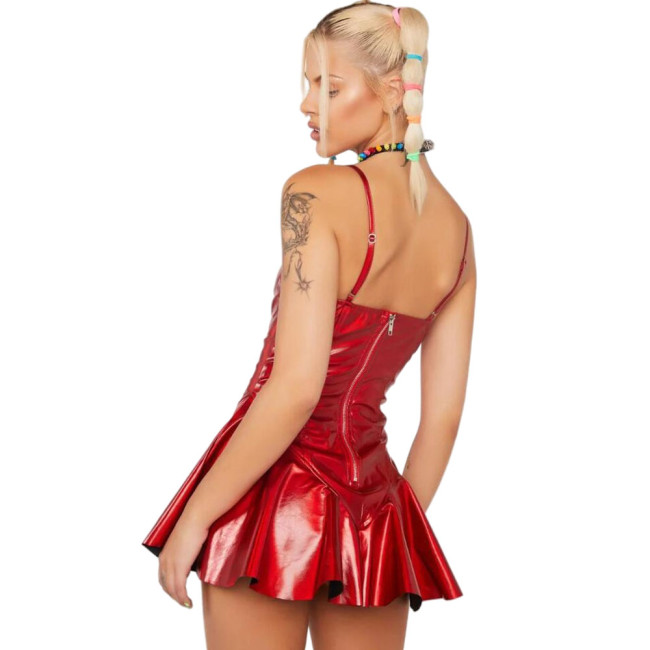 Sexy Shiny Laser Women Skinny Bustier Front Lace-up Slim Sexy Camis Holographic Pleated A-line Mini Dress Party Clubwear S-7XL