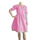 Preppy Peter Pan Collar Shiny PVC Prom Dress Fashion Simple Lolita Dress Half-sleeve Knee Length Glossy Leather Ruffle Dress