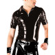 S-7XL Mens PVC Leather Short Sleeve Turn-down Collar Zipper Slim T Shirts Shaping Tops Shiny Faux Latex Bodycon Stretch T-Shirts