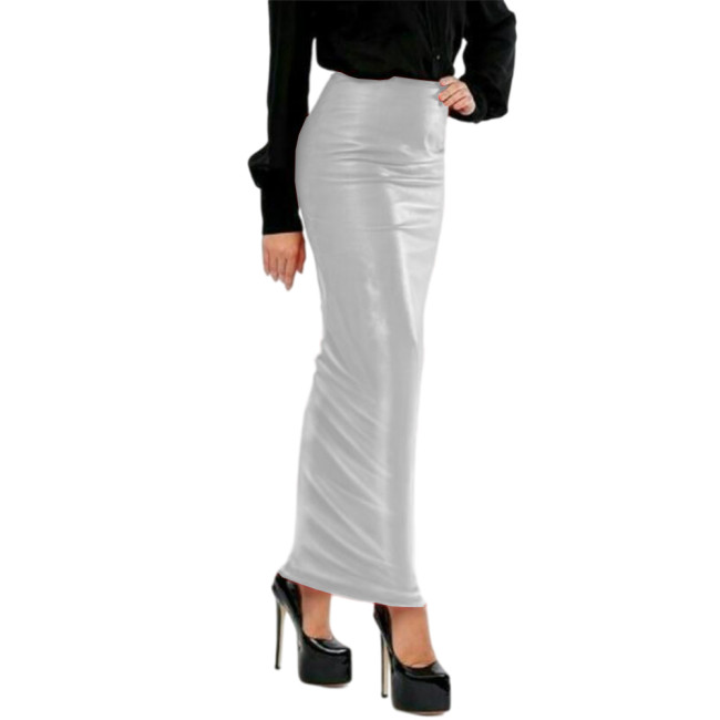 Hobble Skirt High Waist skinny long pencil Skirts Elegant Slim Hip PU leather Skirt Fashion Solid Color Bodycon Skirt Custom 7XL