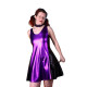 Shiny Sexy Women Tank Scoop Neck Black Patchwork Metallic Faux Leather Pleated A-line Skater Dress Party Club Night Dress S-7XL