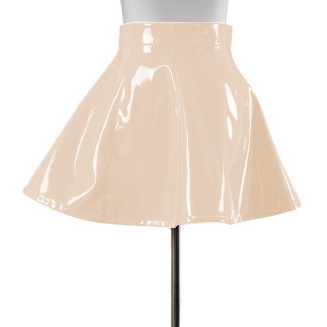 Punk Sexy Sweet Glazing PVC Leather High Waist A line Mini Skirts Women Button with Zip Skater Skirt Girls High Street Club 7XL