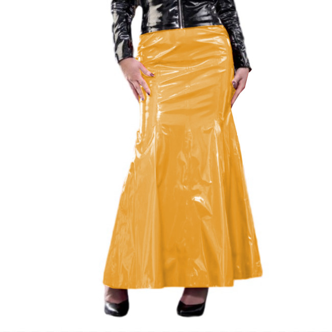 Punk High Waist Long Skirt Shiny Vinyl PVC Slim Skirt Sexy Mermaid Skirt Gothic Shapewear Office Lady Punk Club Nightwear S-7XL