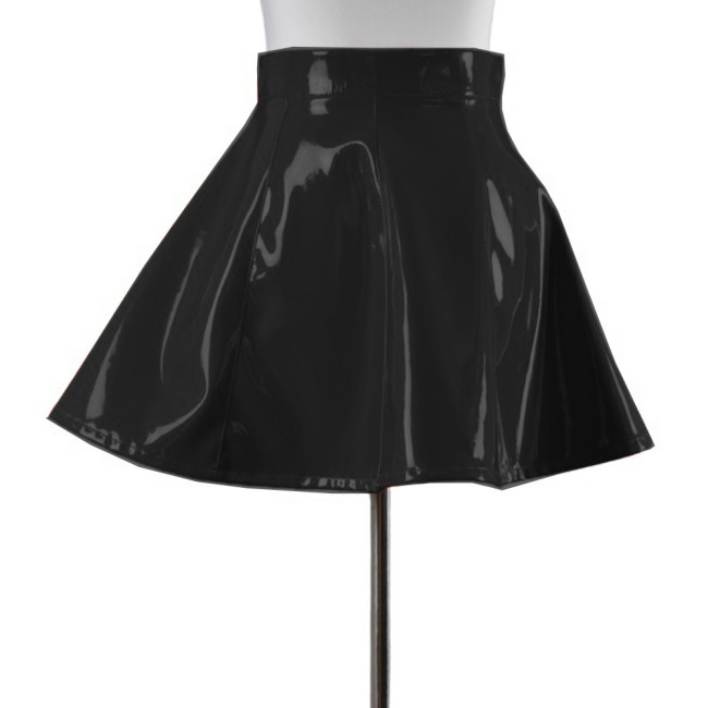 Punk Sexy Sweet Glazing PVC Leather High Waist A line Mini Skirts Women Button with Zip Skater Skirt Girls High Street Club 7XL
