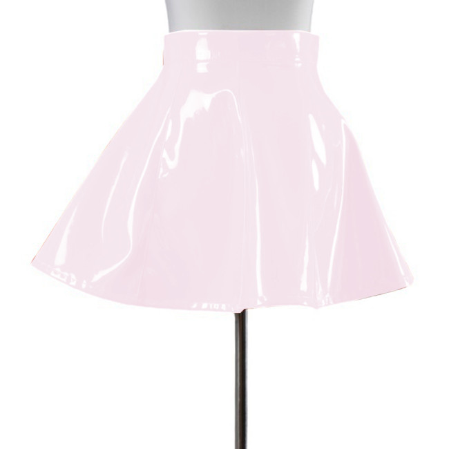 Punk Sexy Sweet Glazing PVC Leather High Waist A line Mini Skirts Women Button with Zip Skater Skirt Girls High Street Club 7XL