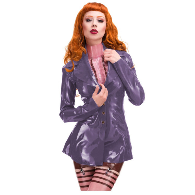 Steampunk Clubwear Long Sleeve Shiny PVC Leather Jacket for Women Lapel Neck Coat Ladies Faux Latex Slim Buttons Jacket Custom